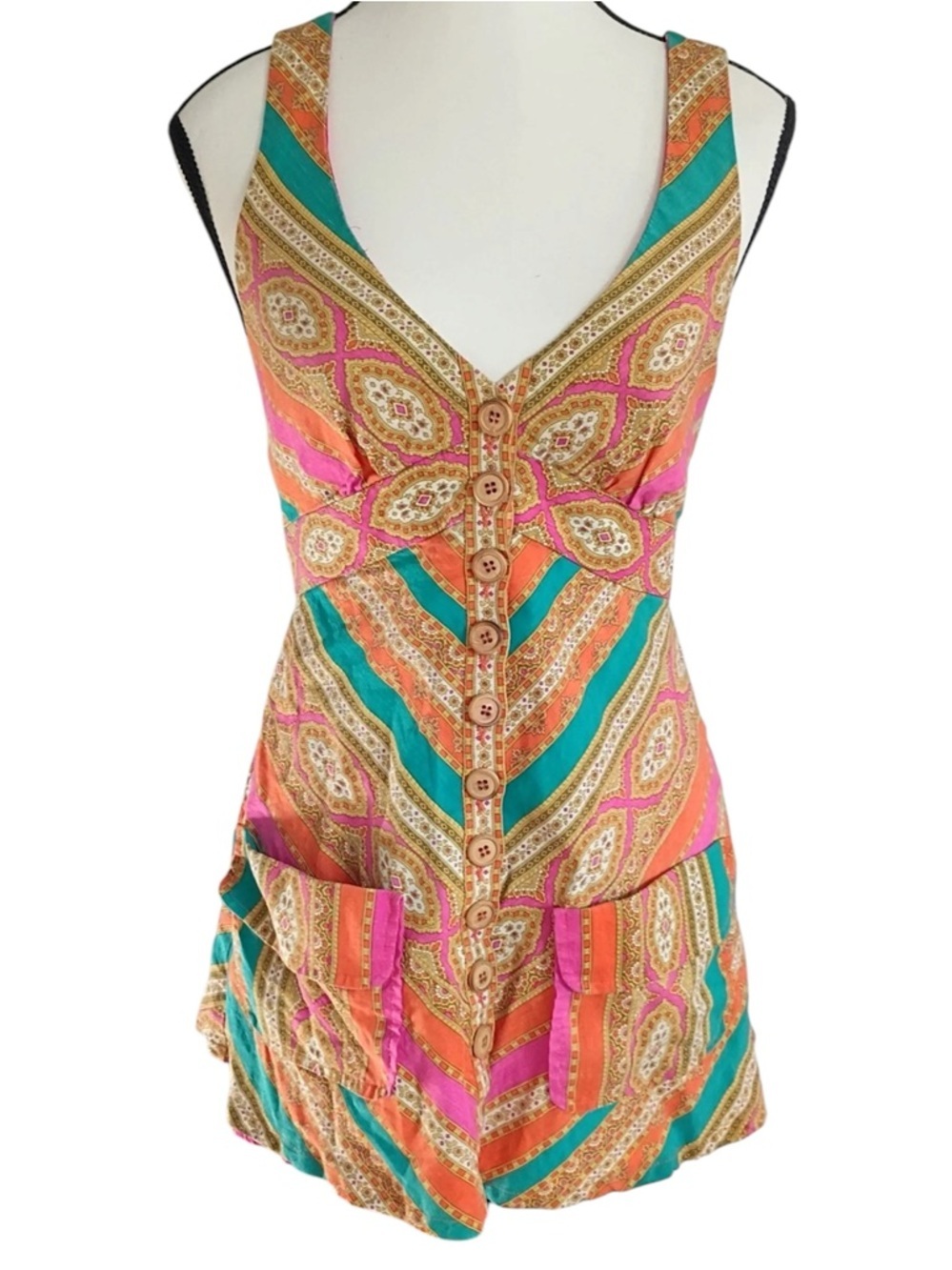Vintage Nanette Lepore Shift Tunic Mini Dress Neon Pink Orange 2 XS Boho Mod - Picture 11 of 12